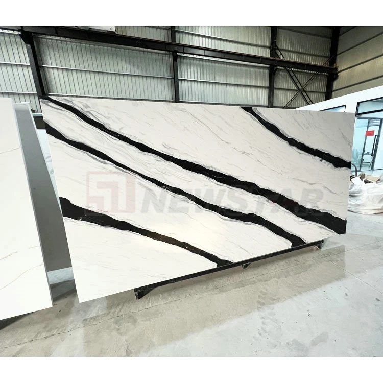 Polished Panda White Quartz Marble Veins Chine en gros Pierre de Quartz Blanc en placage.