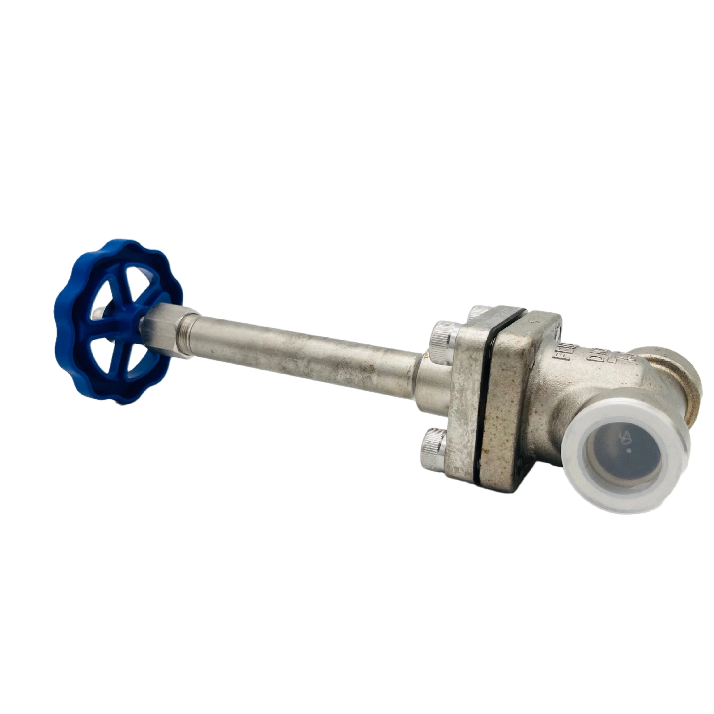 DJ-10d ~50d Feilun Cryogenic SS304 Flange Pressure Regulating Control Long Stem Shaft Low Temperature Stop Globe Blue Handle Valve for Gas LNG, Ln2, Lo2,Lar,CO2