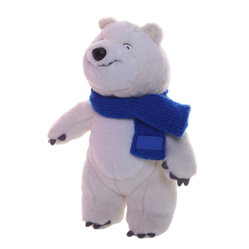 15cm blanc Furry animal en peluche doux mignon des jouets en peluche Ours polaire avec l'écharpe bleue