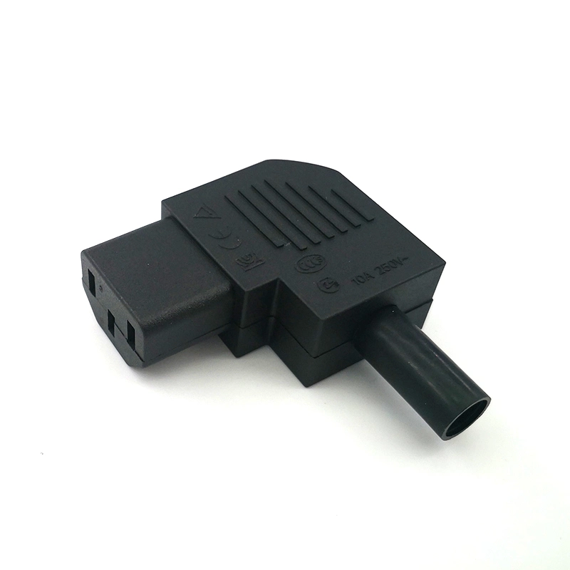 Conector macho de alimentación de CA en ángulo recto R/a IEC60320 C13, estilo de montaje