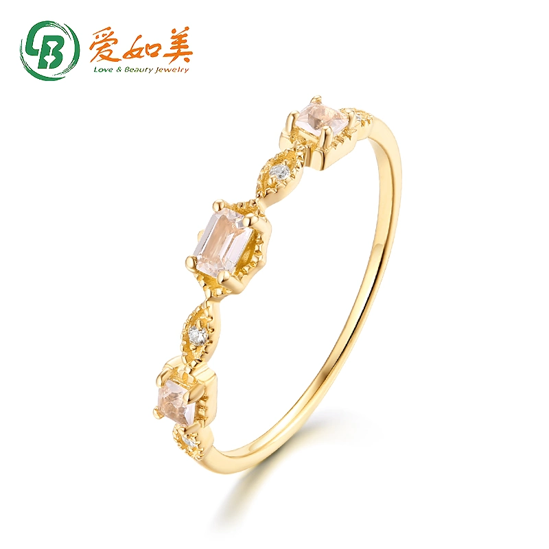 Hot Selling Solid Gold Jewelry Ring Women 14K Gold White Crystal Ring for Party