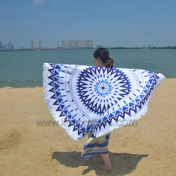 Hot Summer Gifts Customized Printing Micro Fiber Round Beach Towel with Fringe