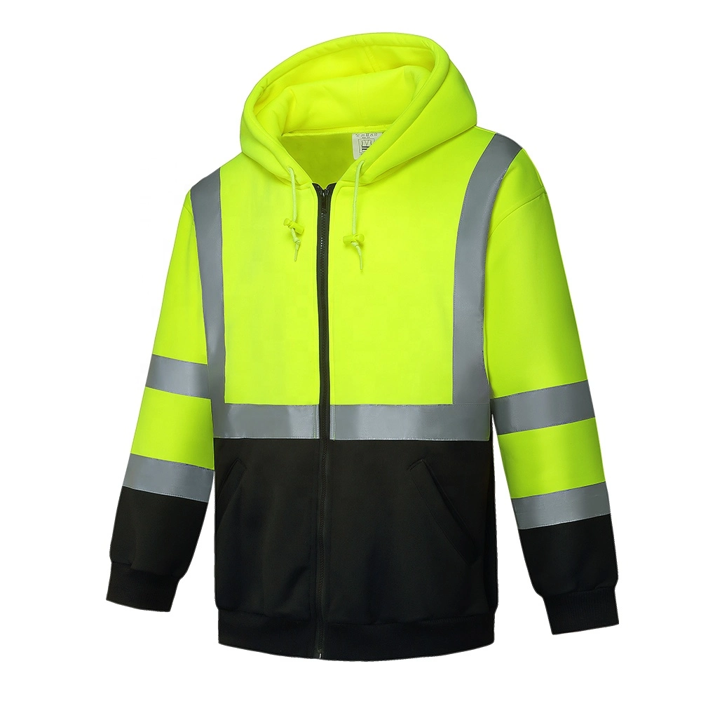 Draw Cords Safety ANSI Class 3 Sweatshirt Warm Fleece Hi Vis Hood Shirt Construction Reflective Hoodie