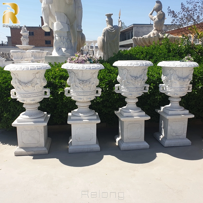 Natural Hand Carved White Marble Stone Planter Outdoor Garden Marble Flowerpot Wholesale/Supplierr