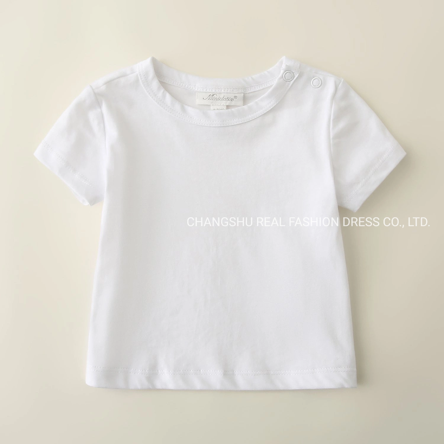 Vestuário de t-shirt Boy Girl Baby White Basic com algodão Tecido e fechos de encaixe nos ombros