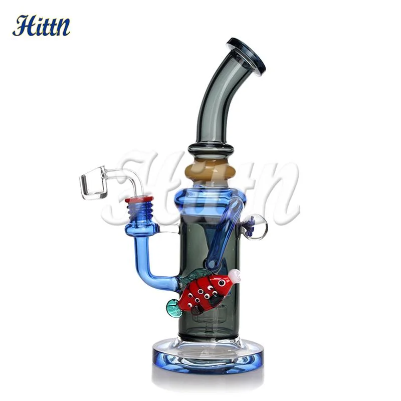 Wholesale/Supplierr 10.2 Inches Fish Pattern Showerhead Perc High Borosilicate Glass Tobacco DAB Rig Recycler Glass Recycling Smoking Pipe