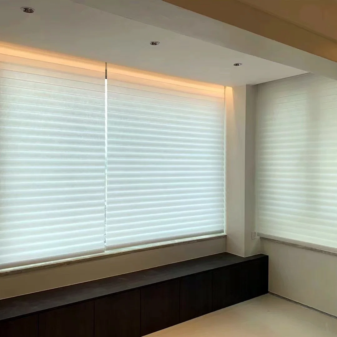 Elegant Motorized Shangri-La Sheer Blinds Horizontal Light Filtering Window Shades Remote Control