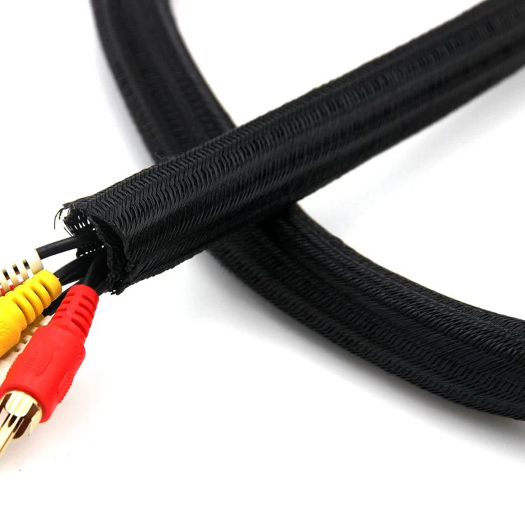 El cable negro de la gestión de cables accesorios fundas calcetín aislamiento dividido funda de poliéster trenzado