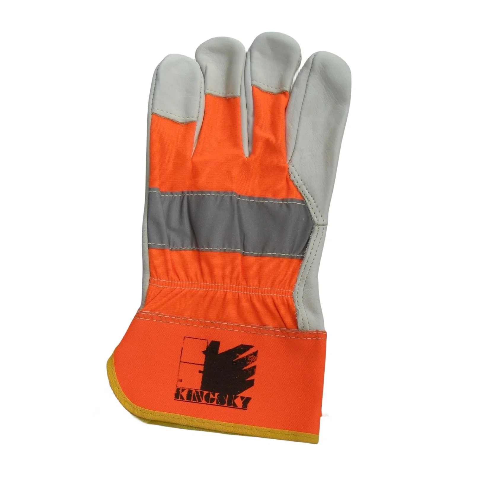 Hi Viz Cow Grain Leather Full Palm Reflective Strap Work Glove