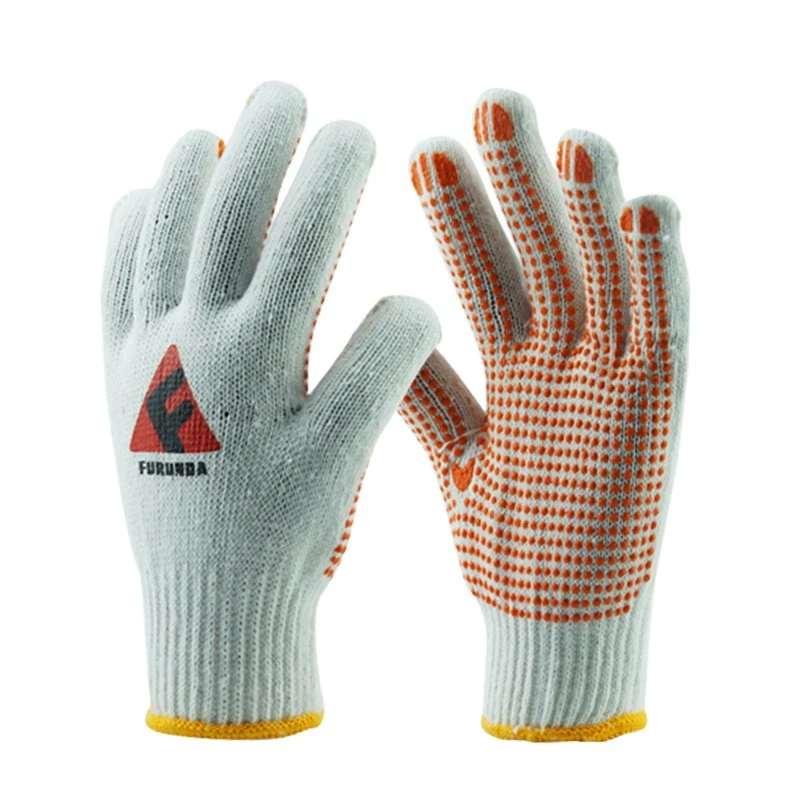 Gants tricotés en pointillé en PVC de coton des gants de travail