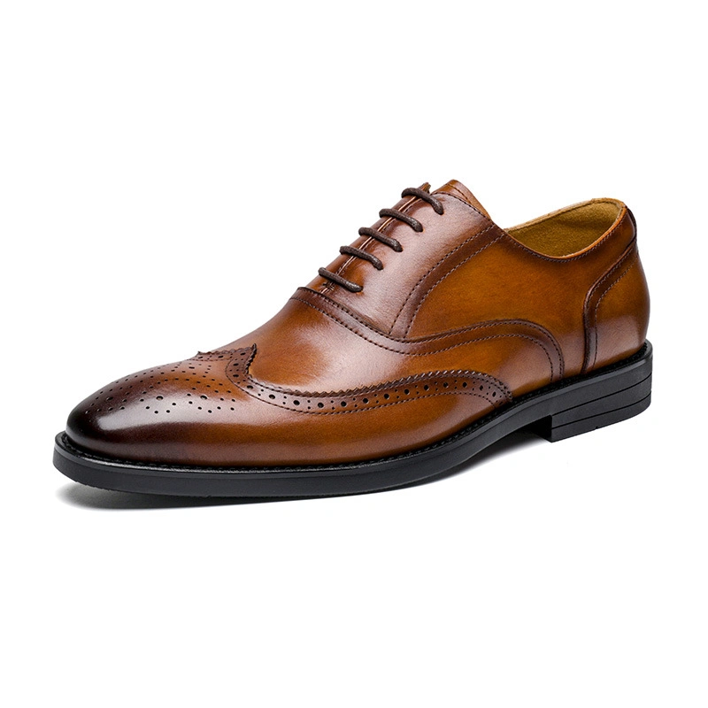 Men's Leather Business Dress Footwear Breathable Oxford Top Layer Leather Cowhide Three-Joint British Style Shoes