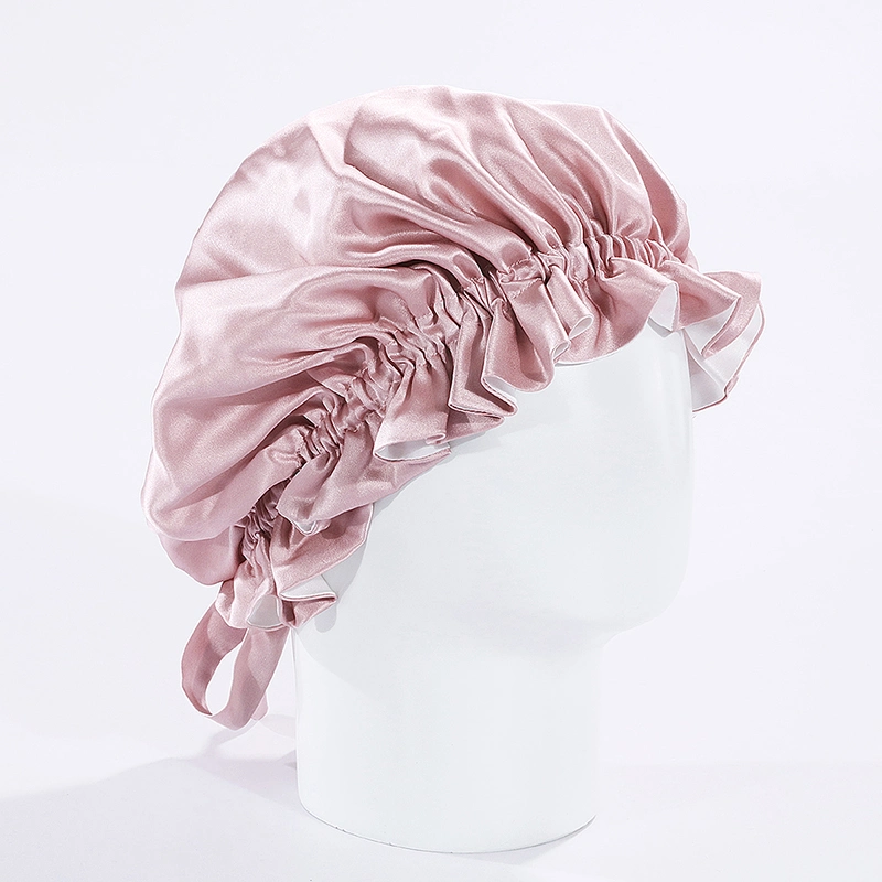 Luxurious Double Layers 100% Silk Night Sleep Cap Adjustable Silk Bonnet