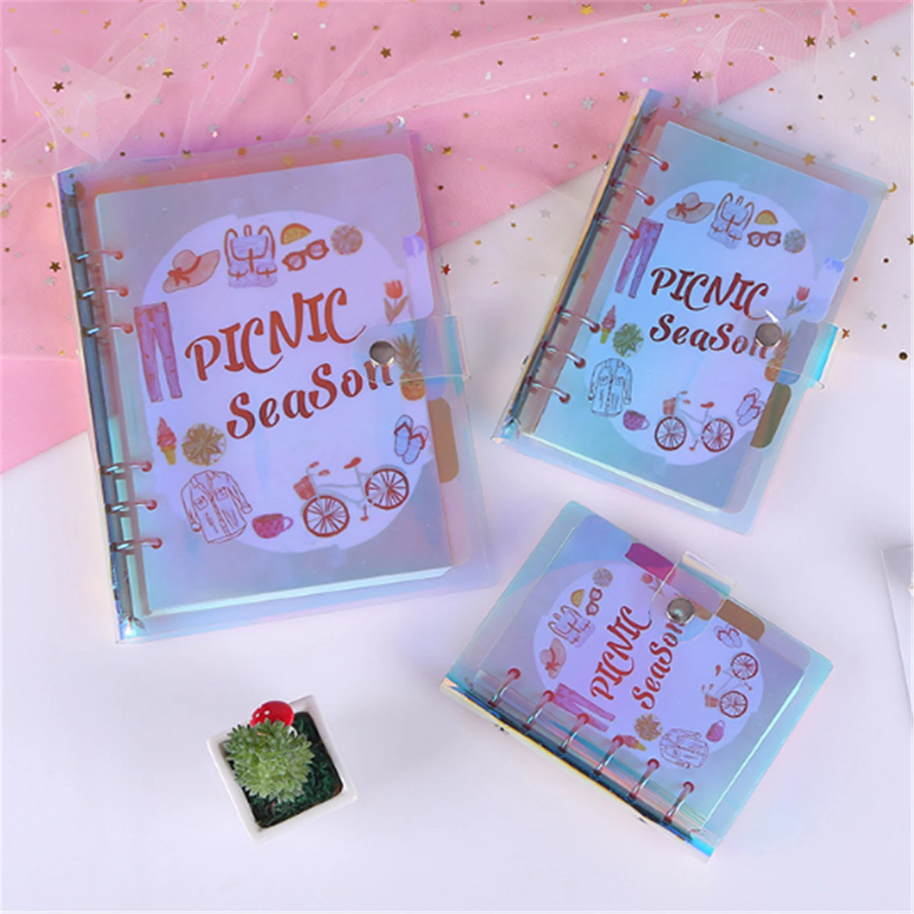 Cute Kawaii Sequins PVC Binder Spiral Refillable Diary Journal Notebooks Stationery Supplies