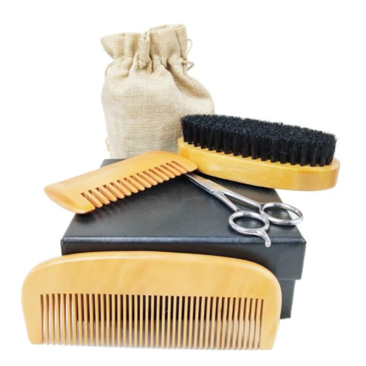 Hot Sale Men barbe de soins de couteau rasoir Peigne à cheveux en bois Bristle Brush Tondeuse barbe Set tondeuse multistyles de pliage définie pour les hommes de soins de barbe