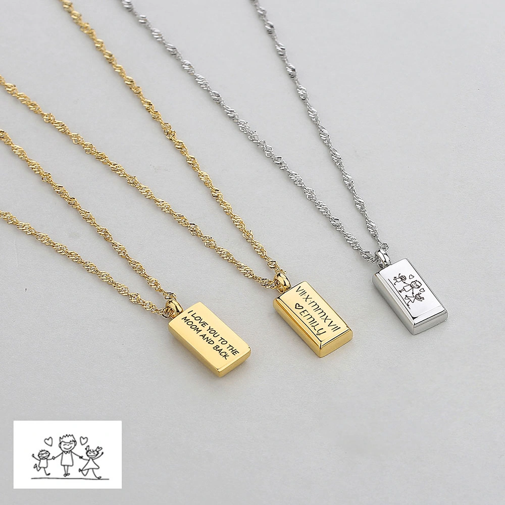 Small Rectangle Personalized Handwriting Necklace Custom Promotion Gift for Mom