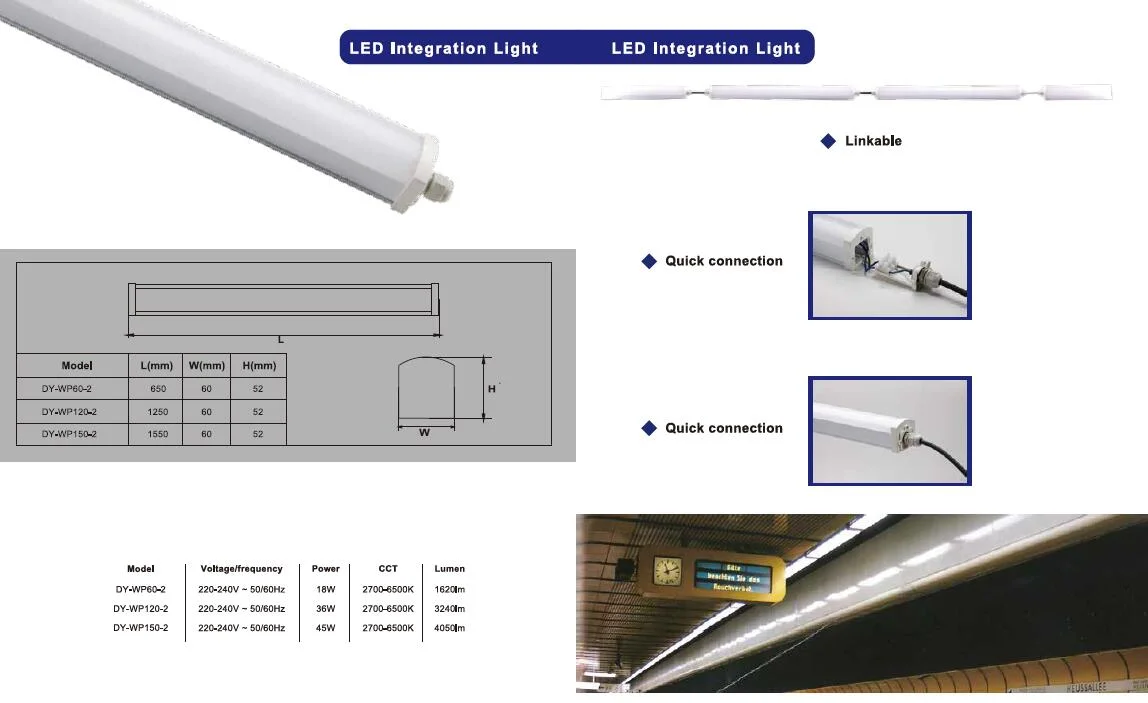 IP65 18W 36W 45W Linkable LED Tri-Proof Light 0.6m 1.2m 1.5m LED Integration Light LED Lighting Outdoor Light Explosion-Proof Dust-Proof