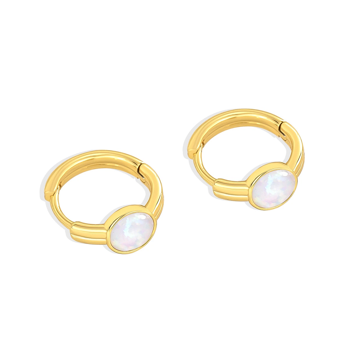 Fashion Luxury Brass Gold Plated Geometric Round Synthetic Opal Hoop Earrings for Women's