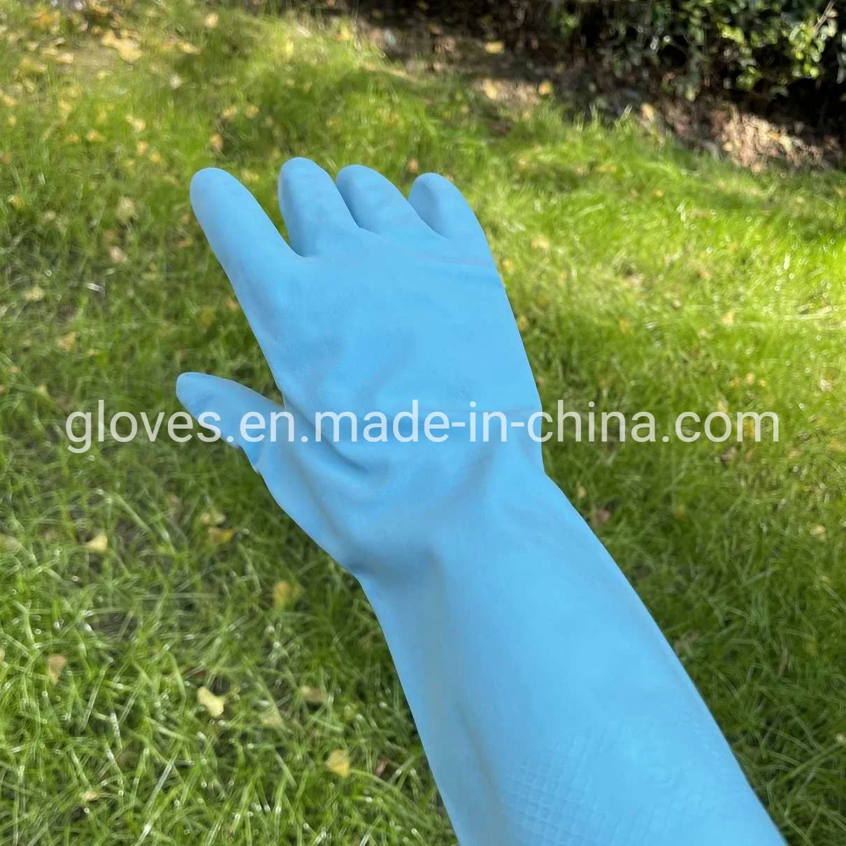 Cotton or DIP Flocked Blue Latex Household Natural Rubber Waterproof Cleaning Glove CE Certificate