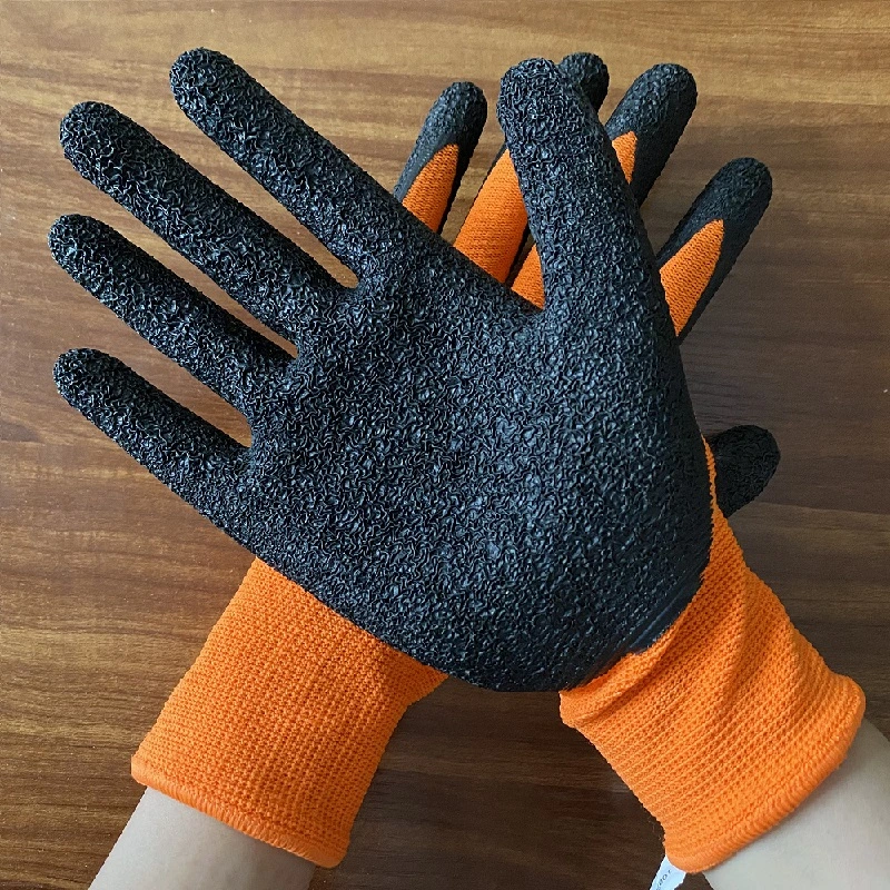 Knitted Polyester Nylon Wrinkle Latex Coated Rubber Working Safety Gloves Construction Garden