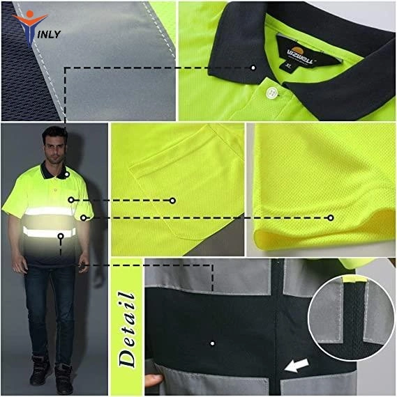Custom Uniform High Visibility Reflective Safety Polo Shirt 3m Refliection Workplace Dress T Shirt Outdoor Workwear