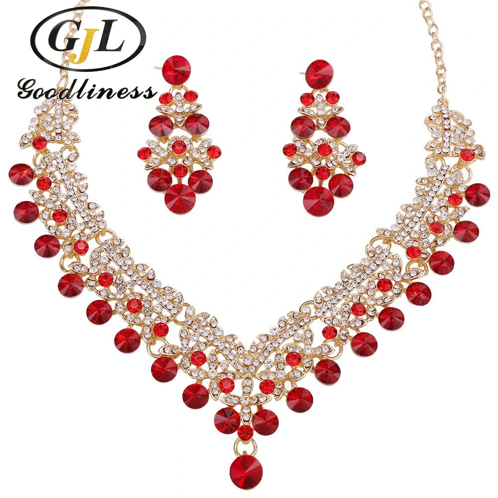 Wholesale Necklace Earring Wedding Bridal Jewelry Set with Alloy Crystal Rhinestone