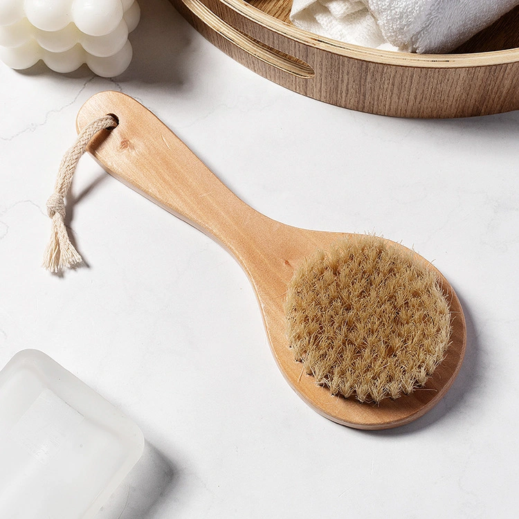 Bathroom Accessories Short Handle Natural Boar Bristle Dry Body Brushes Wooden Wash Scrubber Bath Brush for Wet and Dry Brush