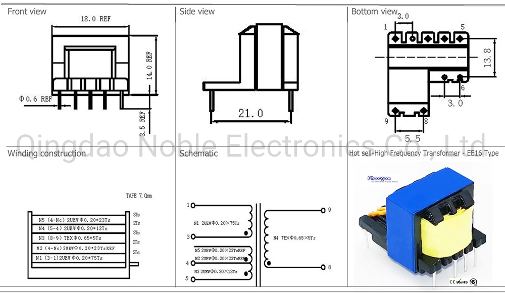 Ee10 High-Frequency Transformador de potencia adecuado para el inversor de AC/DC o convertidor DC/AC