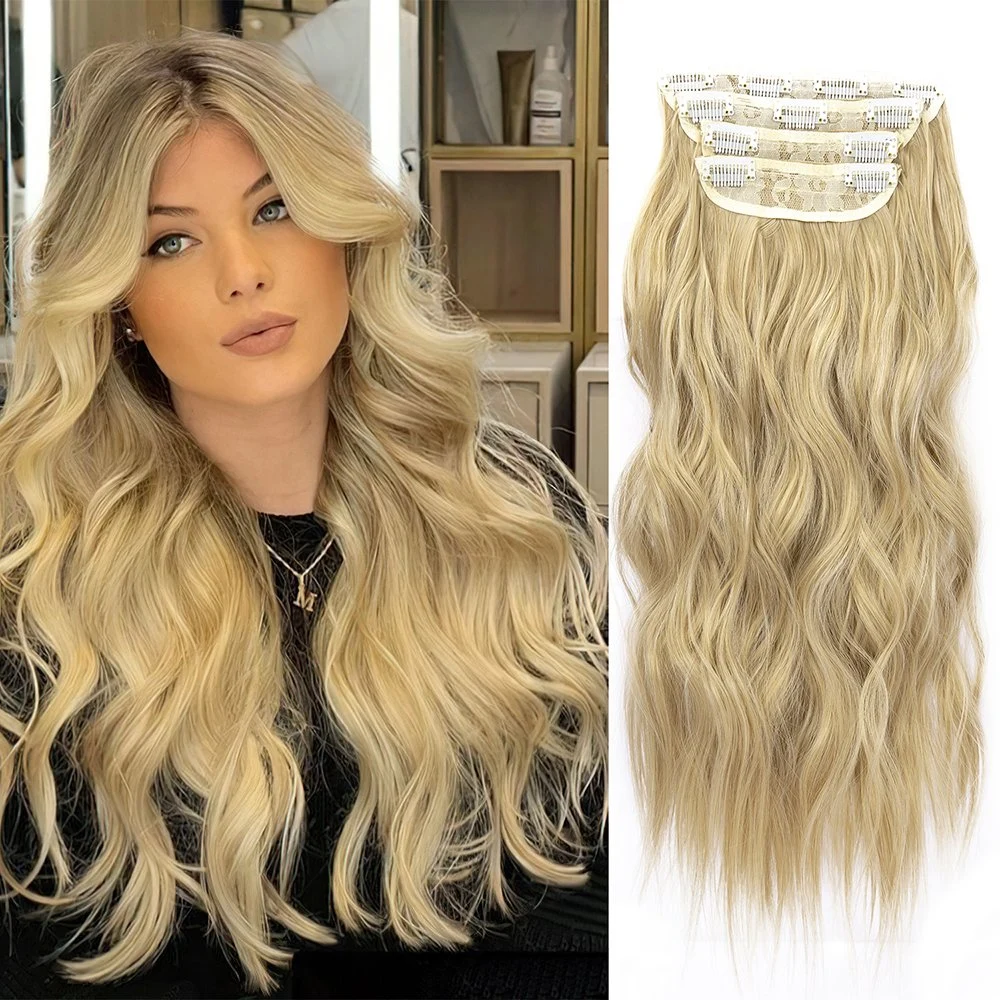 Seamless lange Wavy Haarteil Clip on Hair Extensions 20inch Weiß Haarverlängerungen in 4PCS/Set einschneiden