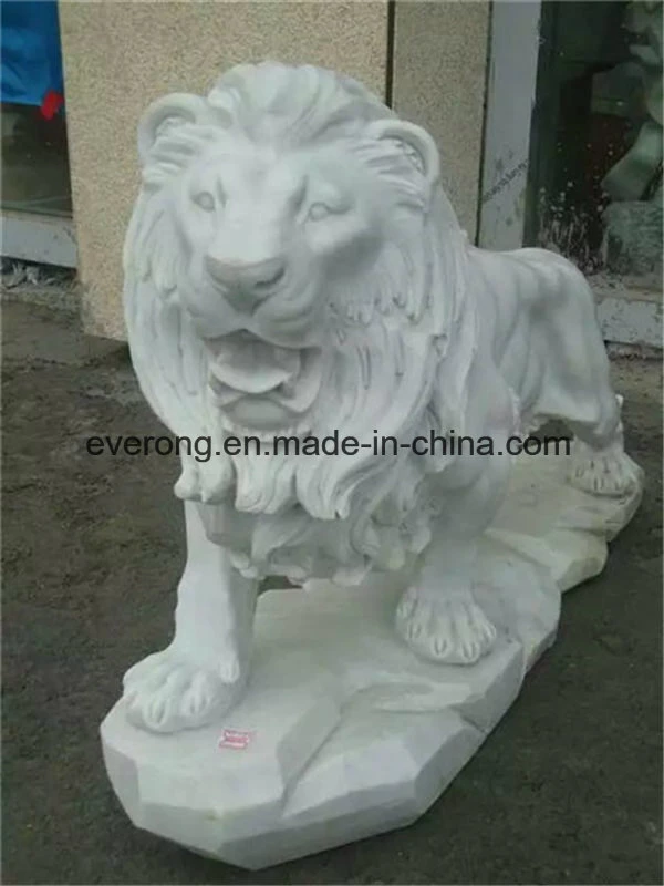 Life Size White Marble Hand Carving Animal Statue/Lion Sculpture