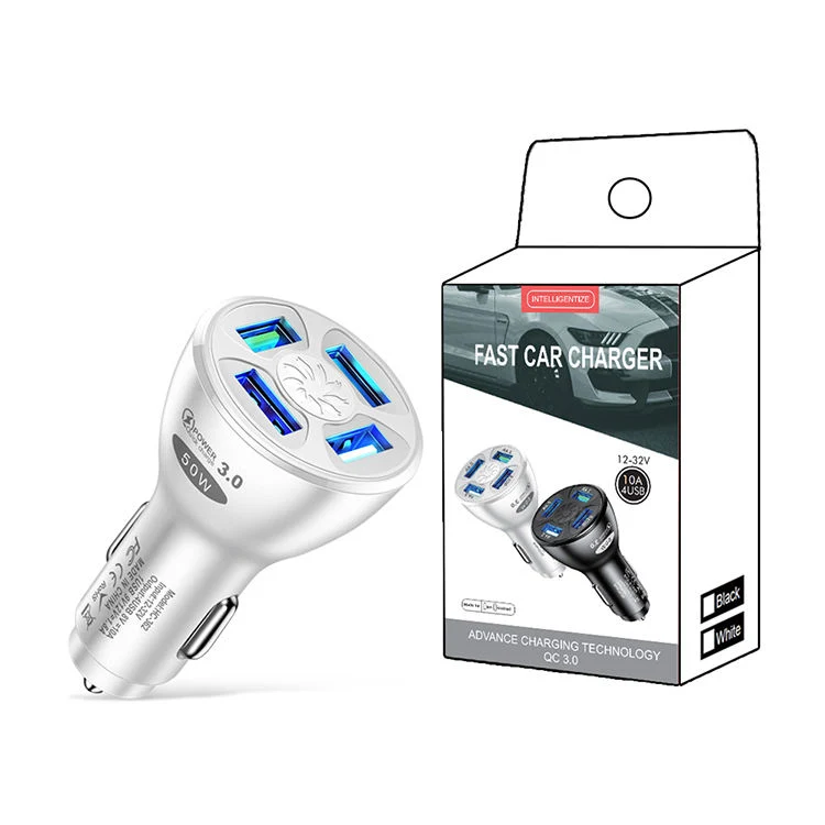 Trending Products 2021 New Arrivals 50W 4 Ports USB Car Charger QC3.0 Fast Car Cigarette Lighter