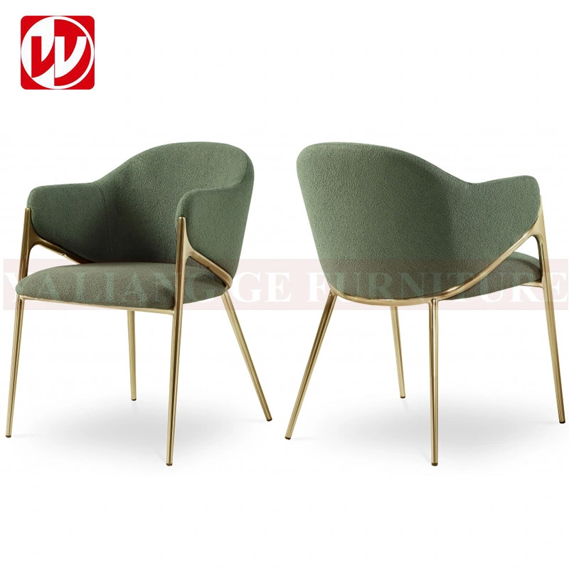 Minimal Design Home Furniture Green Fabric Living Room Furniture Chair Stainless Steel Dining Chair