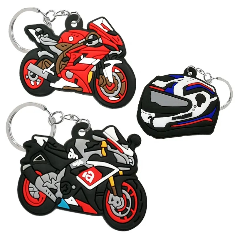 Custom Logo Gummi Silikon Motorrad 2D weich PVC Kunststoff Metall Ring Schlüsselanhänger als Geschenk