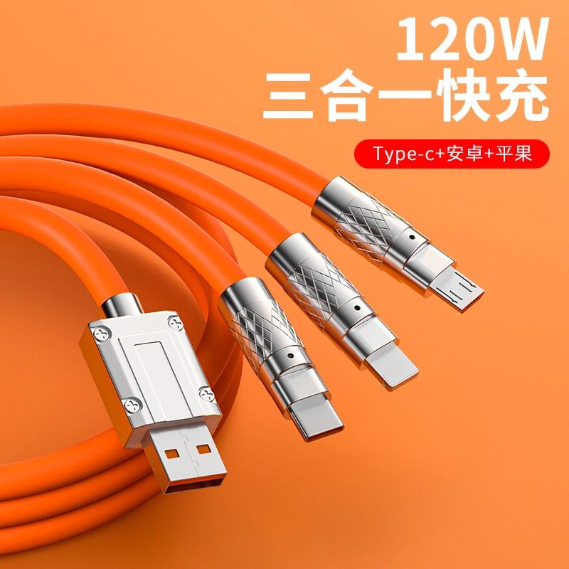 Zinc Alloy Interface Silicone 120W 3-in-1 Multi Fast Charging Cable