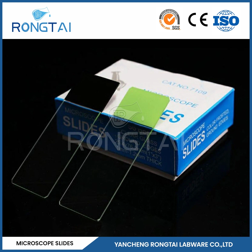 Rongtai Limpieza de portaobjetos de vidrio Fabricantes E coli Microscope Slide China 7101 7102 7105 7107 7109 Micro vidrio deslizante