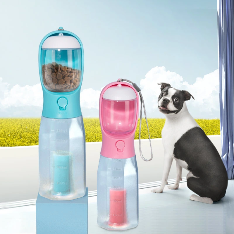 Three in One Outdoor Pet Water Bottle with Food Container and Garbage Bag Dispenser