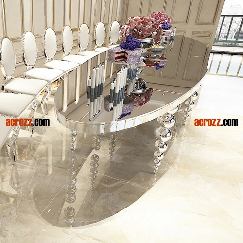 Original Factory New Fashion Design Party Wedding Table Gold Silver Stainless Steel Plating Marble Orglass Desktop Glass Luxury Event Oval Banquet Table