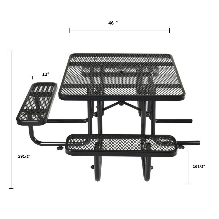 OEM 46" Ada High quality/High cost performance Outdoor Square Picnic Table, Expanded Metal, Black