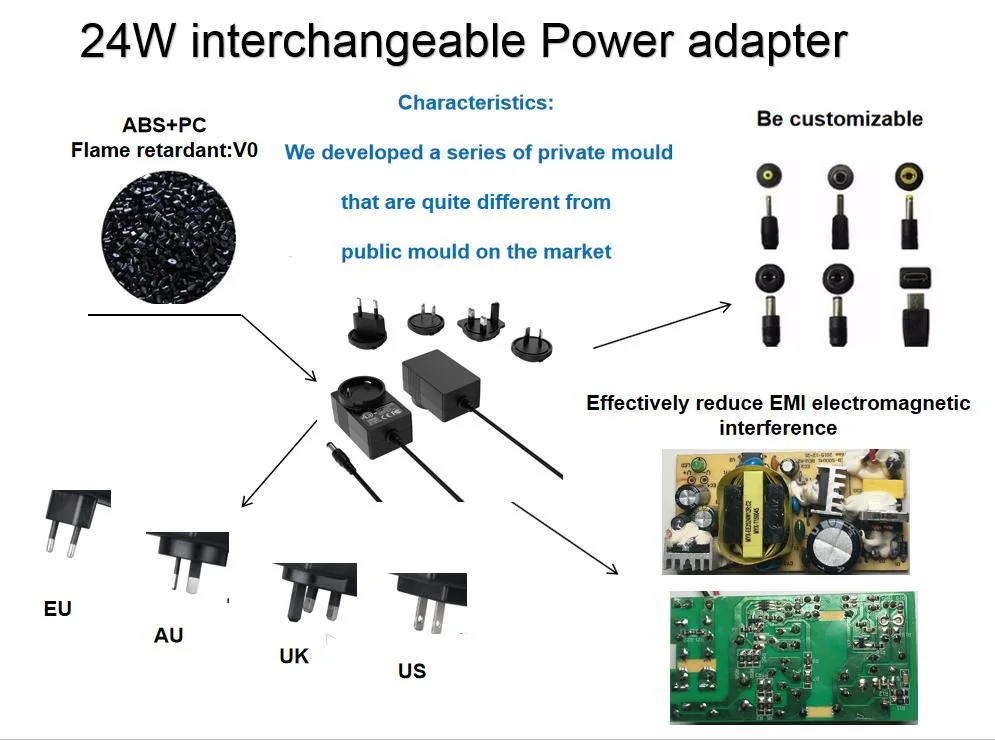 High quality/High cost performance  Interchangeable Plug Power Adaptor 24W 5V 9V 12V 15V 19V 24V Wide Voltage Power Delivery Adapter for Universal AC DC Adapter