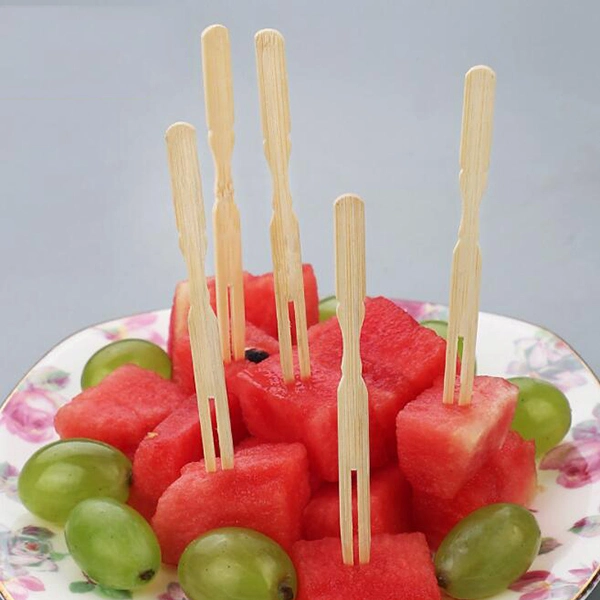 Disposable Bamboo Two Prong Fruit Fork for Party/Banquet/Buffet/Catering/Daily Life