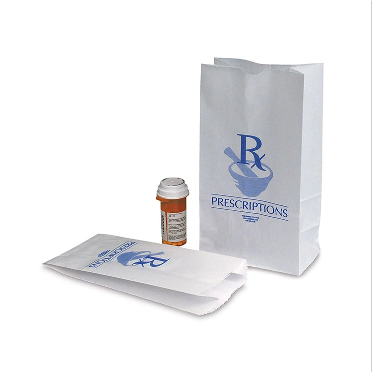 Custom Printed Size Logo Printing Retail Sos Pharmacy Kraft Paper Prescription Bags for Medicine Bus Ship Air Sickness