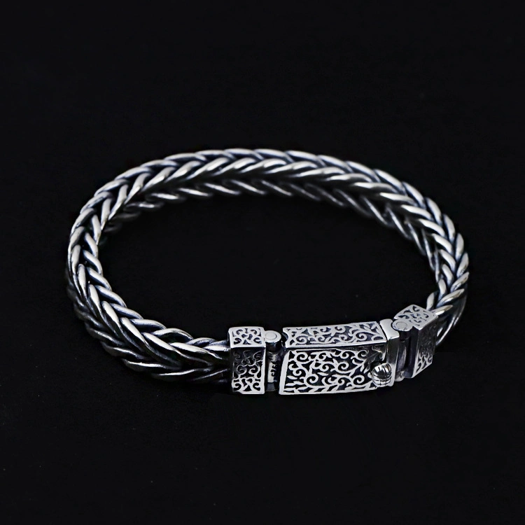 Hand-Woven Personality Domineering Thick Section Men Stainless Steel Double Franco Chain Bracelet with Extension