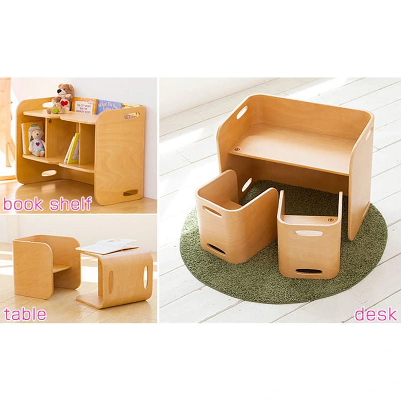 Custom Natural Bamboo Multifunctional Children Furniture Sets Wooden Kids Desk Table Chair Set with Storage Nursery School