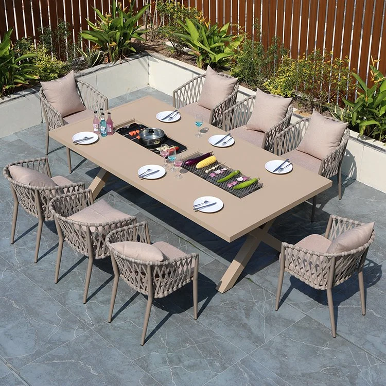 Loisirs modernes Barbecue électrique Mobilier de jardin extérieur nordique Grande grille en aluminium moulé Tables et chaises en bois plastique pour les repas