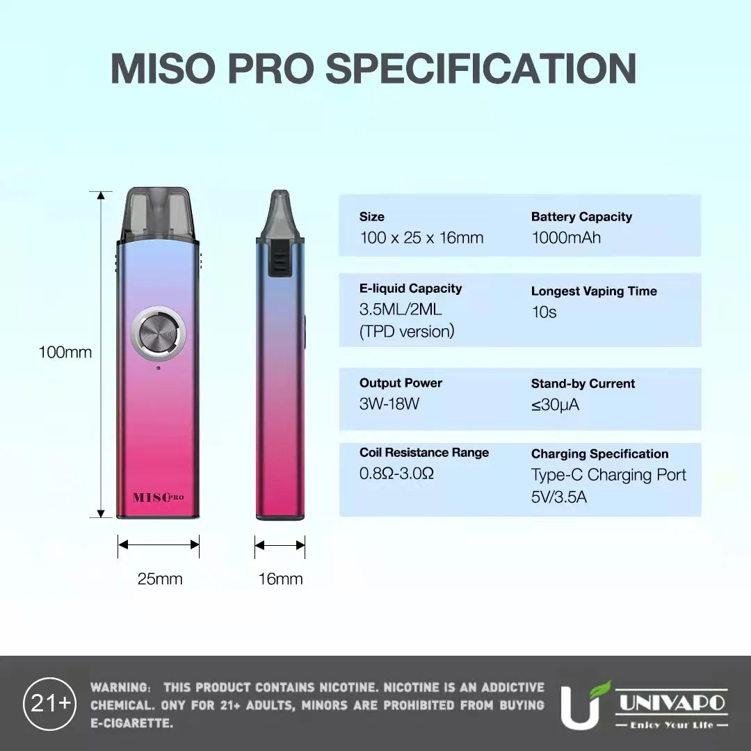 Univapo Miso PRO Pod E Прикуриважная ручка Перо наполнение Pod Комплект MOD с 7-цветным распылителем