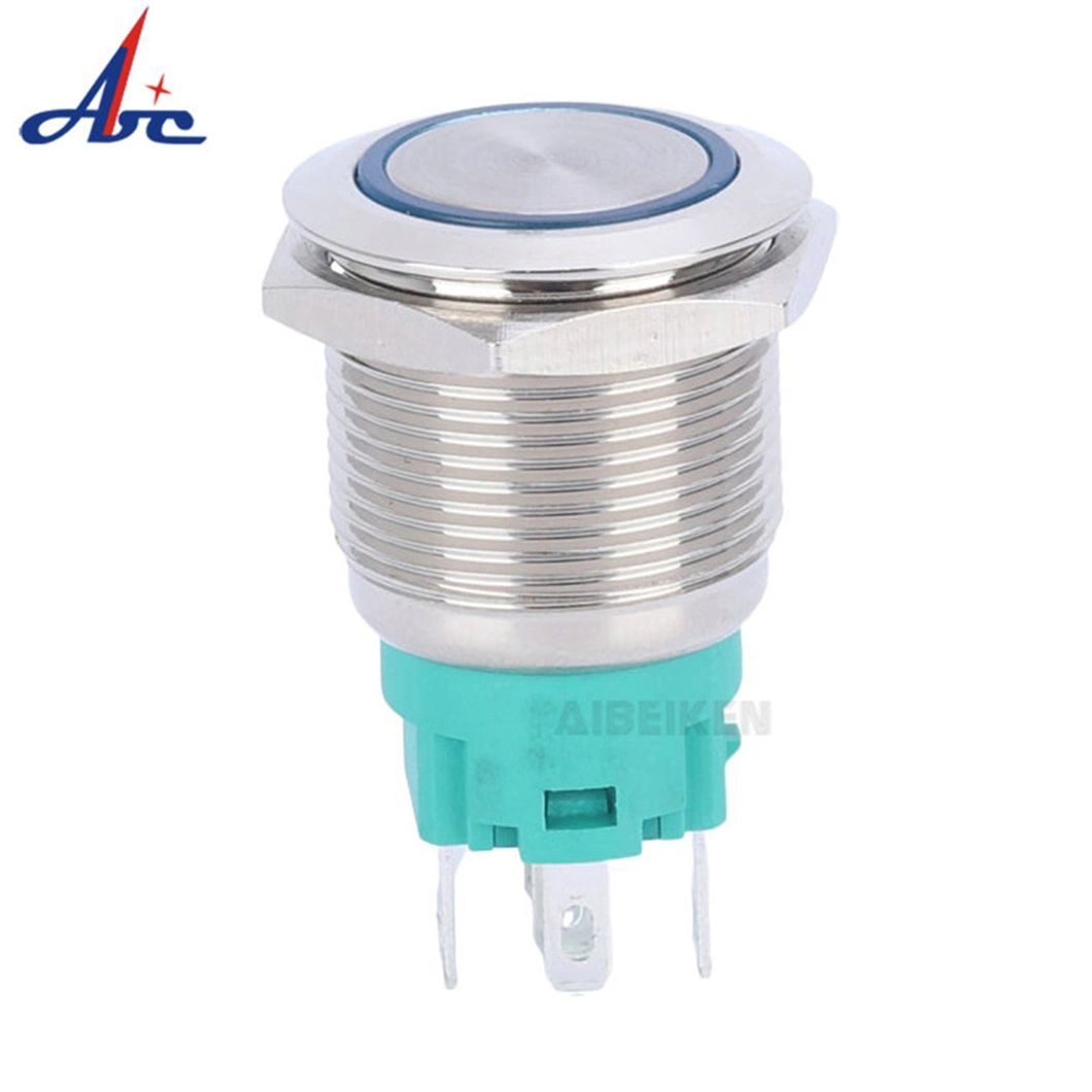 19mm Waterproof 5pin 12V Blue LED Illuminated on off Switch Momentary Push Button