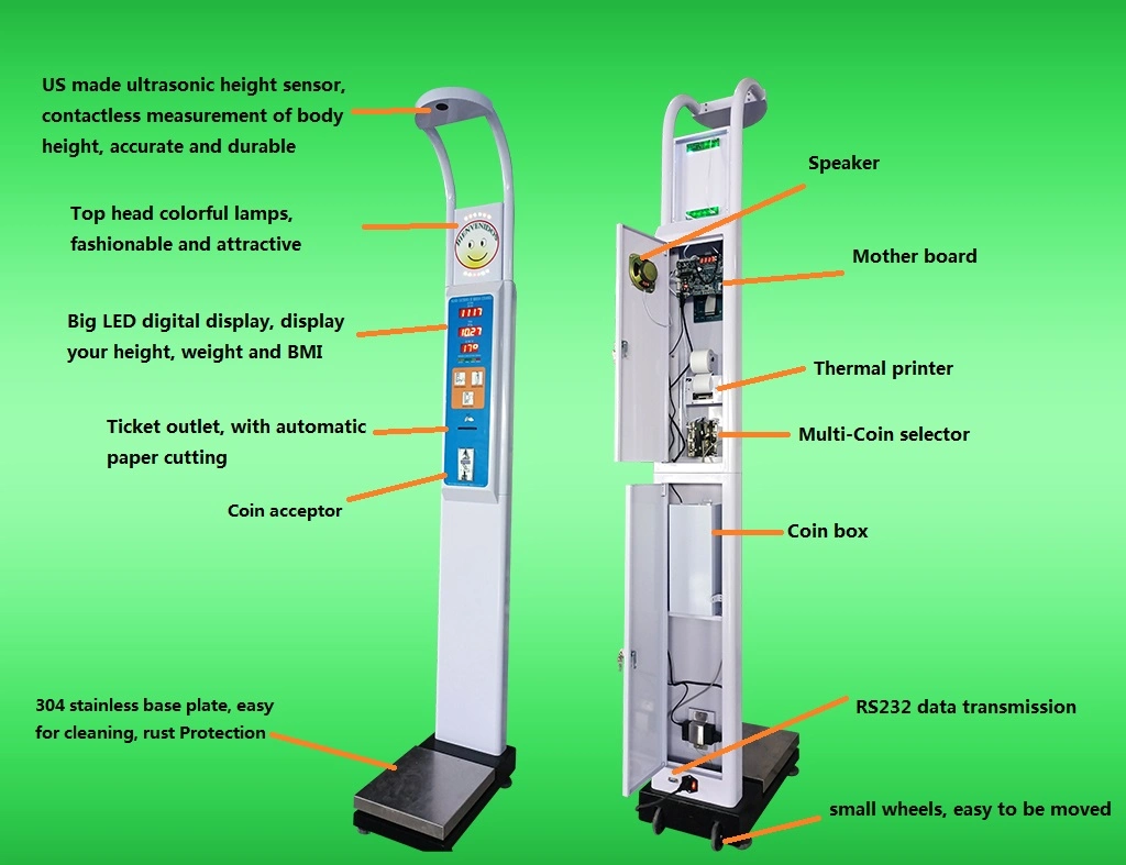 Hw-600b moneda electrónica altura báscula de pesaje con la presión arterial