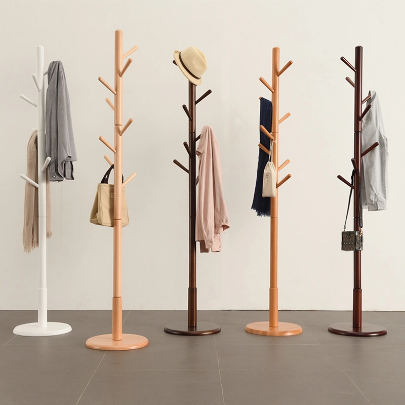 Wooden Coat Rack Tree Freestanding Easy Assembly with 8 Hooks