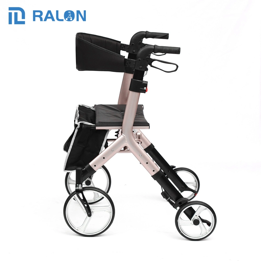 Elderly Indoor Manual Aluminum Rollater Custom Logo Lightweight Mobility Four Wheel Rollator with Seat