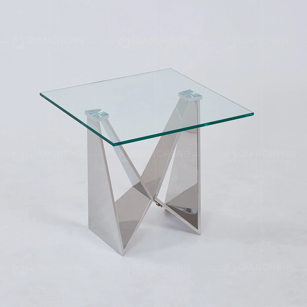 Mirror Glass Design Stainless Steel Base Corner Side Table