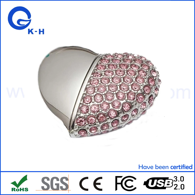 Bling Shiny Diamond Crystal Heart Shape Flash Memory USB 2.0